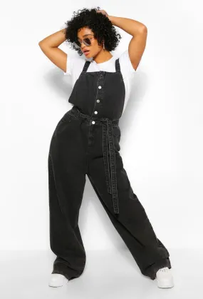 Plus Denim Belted Jumpsuit Overalls