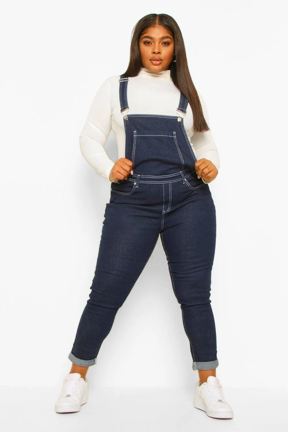 Plus Distressed Denim Overalls