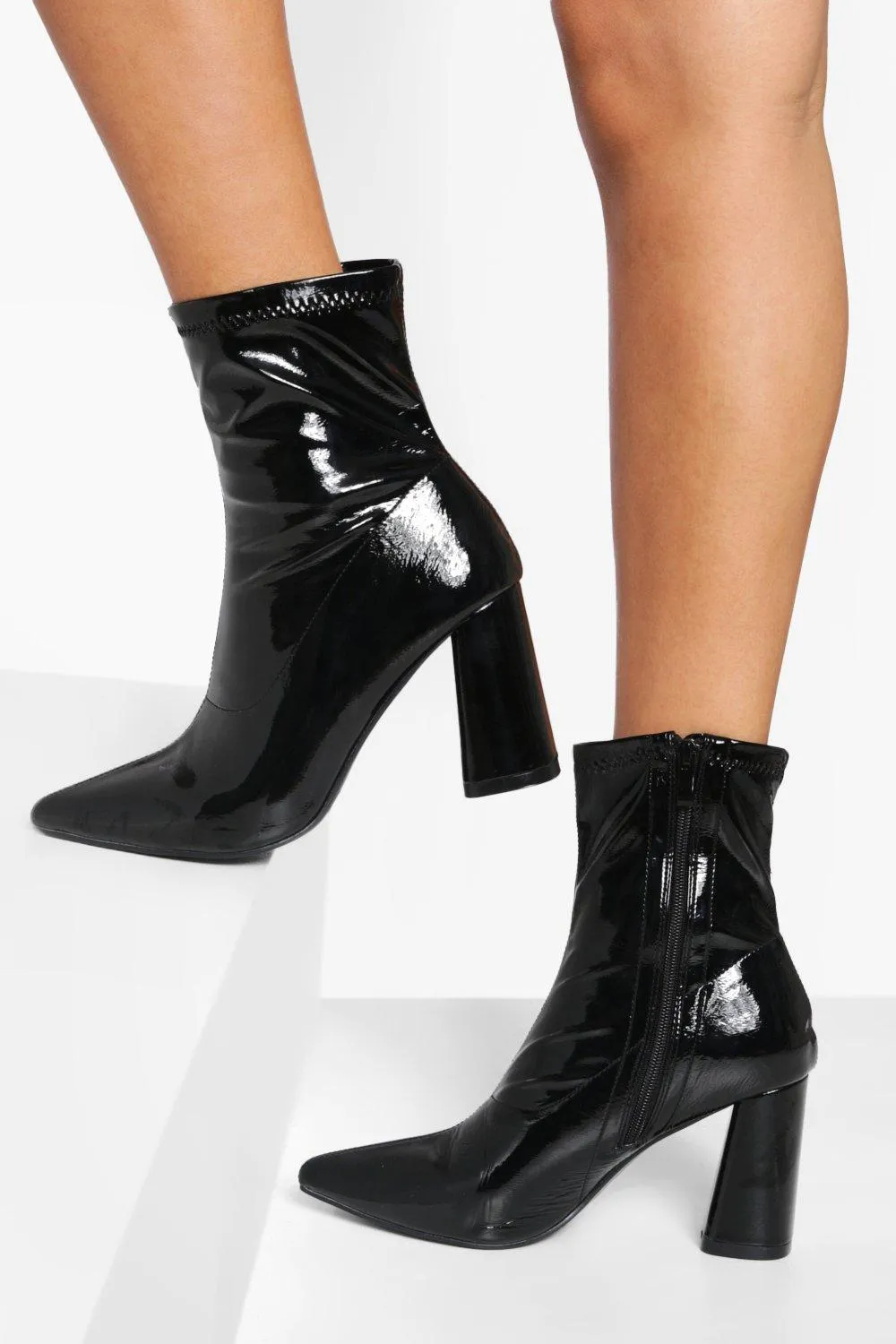 Pointed Patent Sock Boots