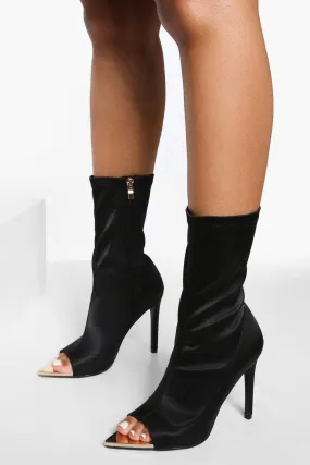 Pointed Peep Toe Heeled Sock Boots