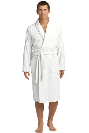 Port Authority Checkered Terry Shawl Collar Robe R103 White