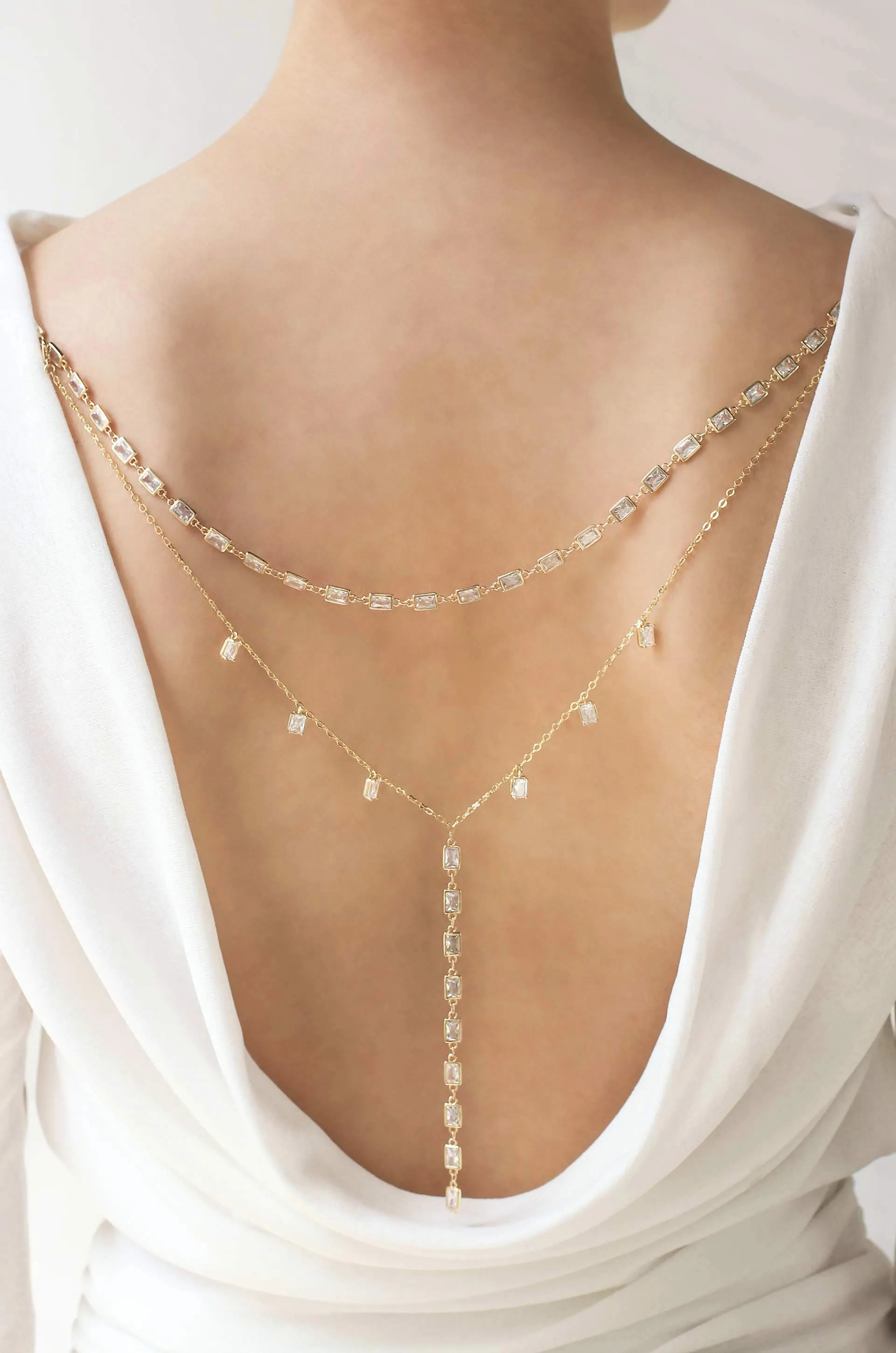 Pure Elegance Crystal Drop Back Necklace