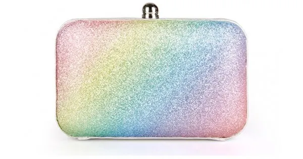 Rainbow Pastel Bling Bling Glitter Rectangluar Evening Clutch Purse Jewelry Box