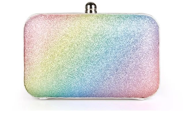 Rainbow Pastel Bling Bling Glitter Rectangluar Evening Clutch Purse Jewelry Box