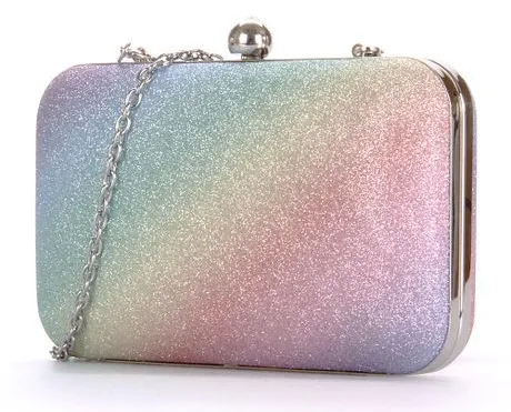 Rainbow Pastel Bling Bling Glitter Rectangluar Evening Clutch Purse Jewelry Box