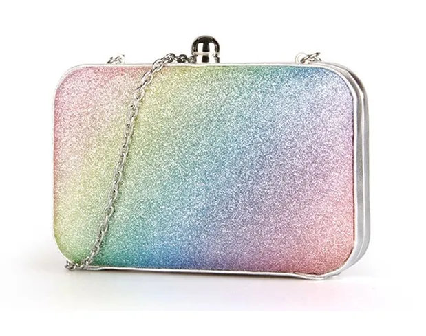 Rainbow Pastel Bling Bling Glitter Rectangluar Evening Clutch Purse Jewelry Box