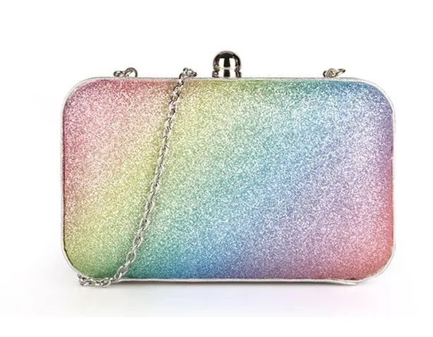 Rainbow Pastel Bling Bling Glitter Rectangluar Evening Clutch Purse Jewelry Box