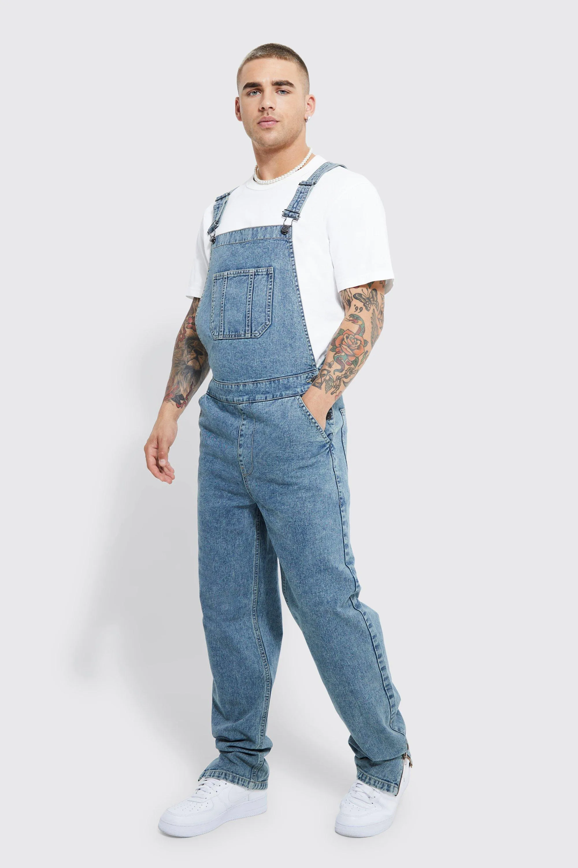 Relaxed Fit Overalls With Zip Hem