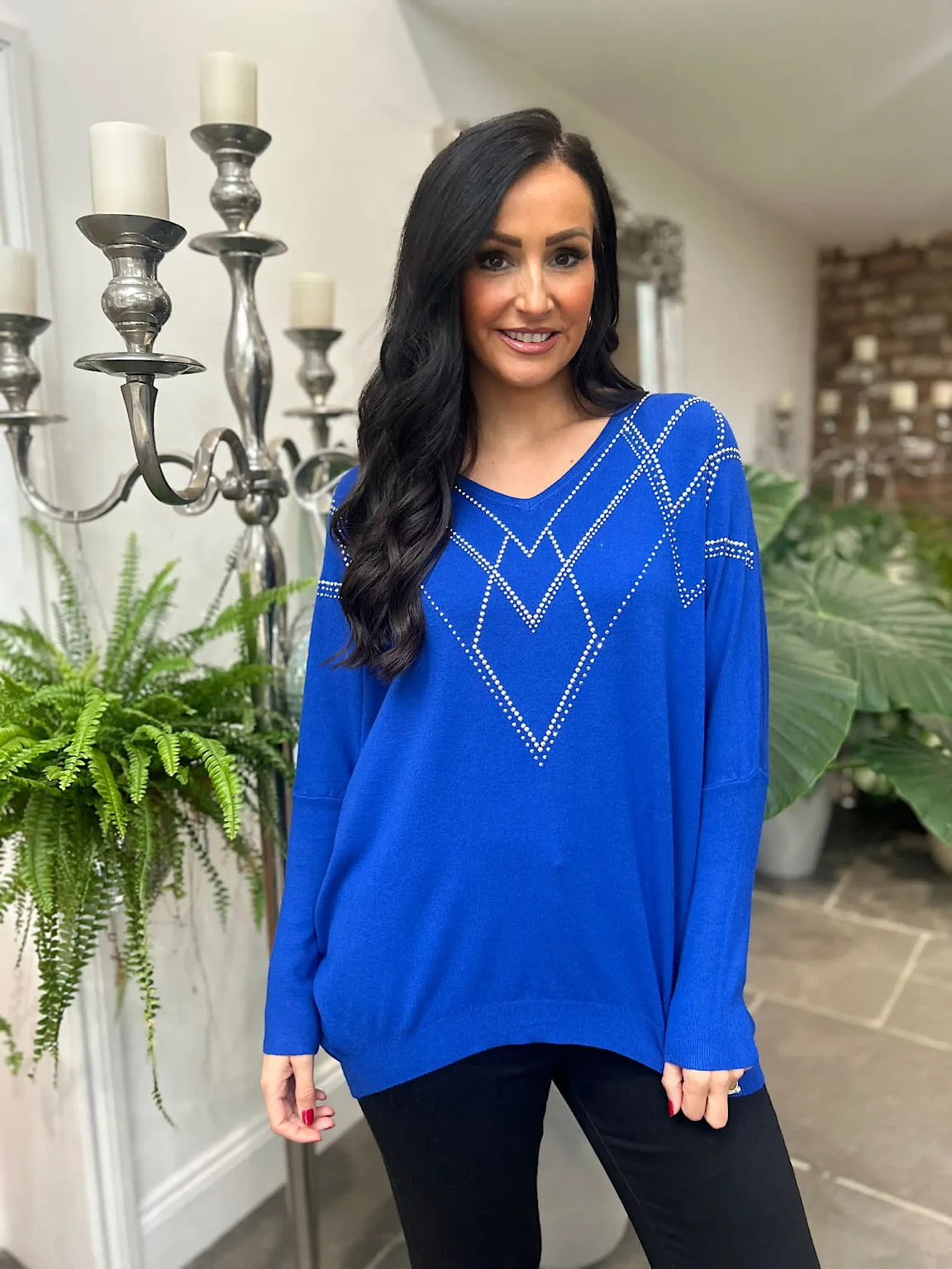 Royal Blue Embellished Diamond Knit Myla