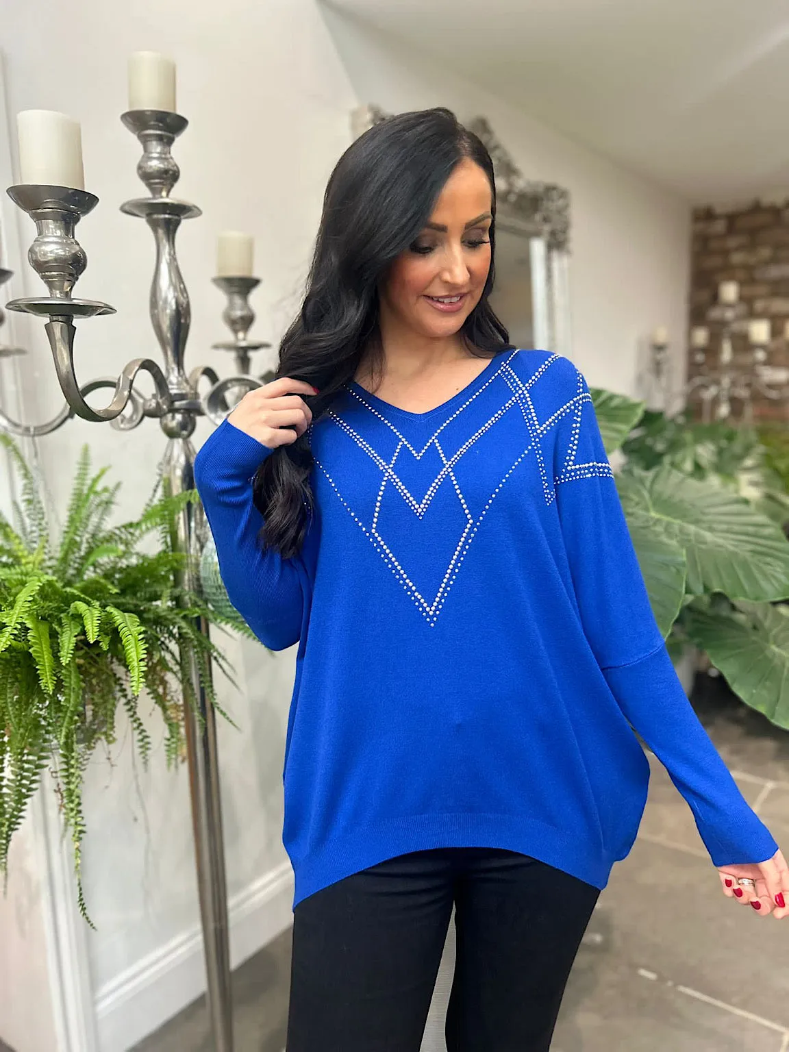 Royal Blue Embellished Diamond Knit Myla