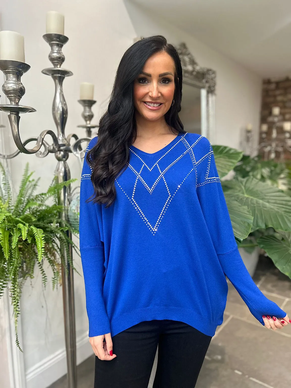 Royal Blue Embellished Diamond Knit Myla