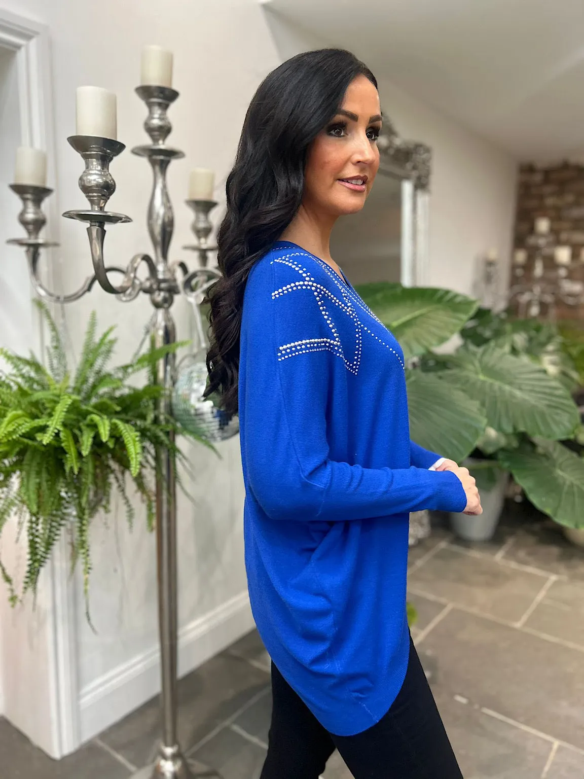 Royal Blue Embellished Diamond Knit Myla