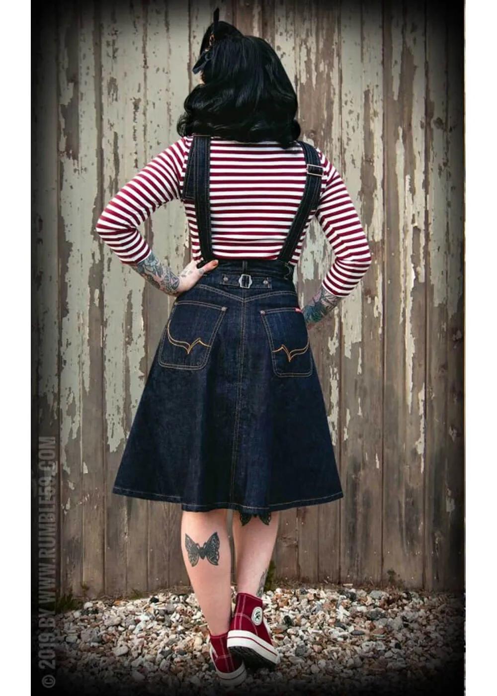 Rumble59 Rocking Rosie Jeans 50's Pinafore A-Line Dress Denim Navy