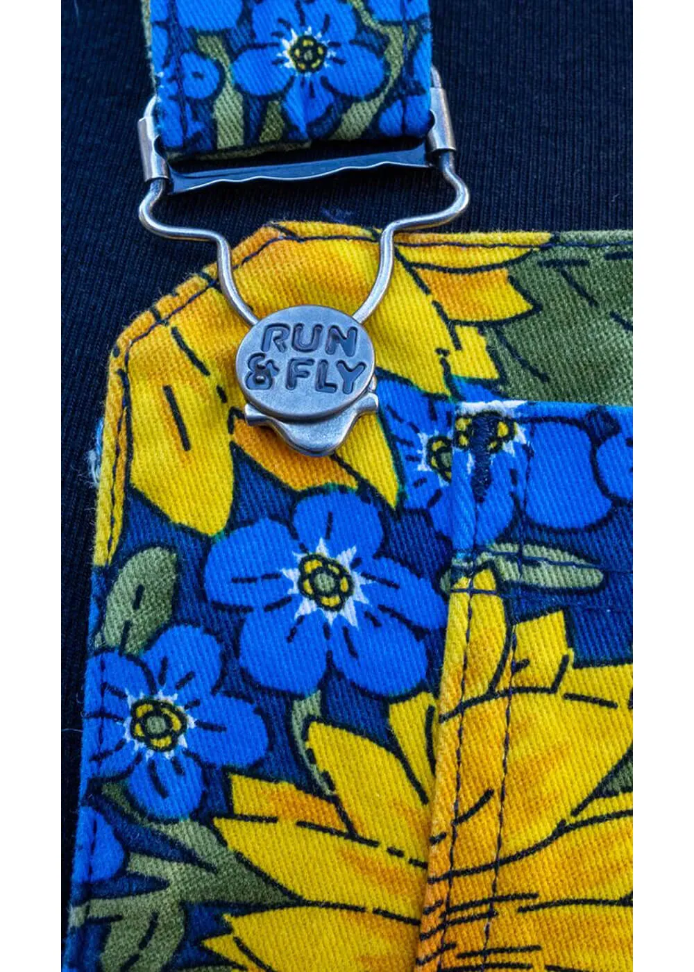 Run & Fly Forget Me Not Sunflowers 70's Pinafore Swing Dress Blue