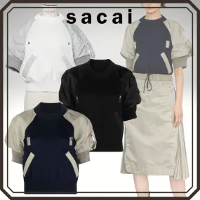 sacai  |Crew Neck Casual Style Nylon Rib Blended Fabrics Plain