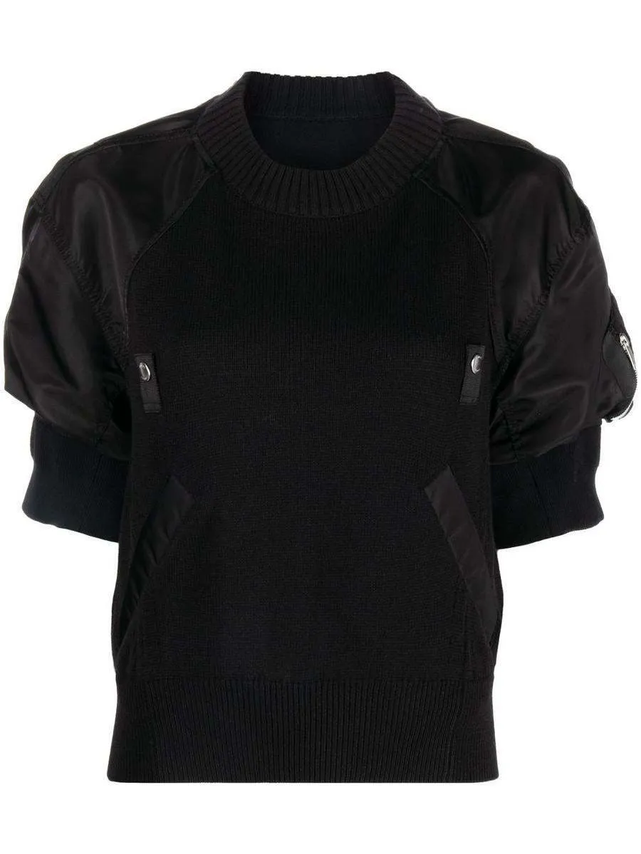 sacai  |Crew Neck Casual Style Nylon Rib Blended Fabrics Plain