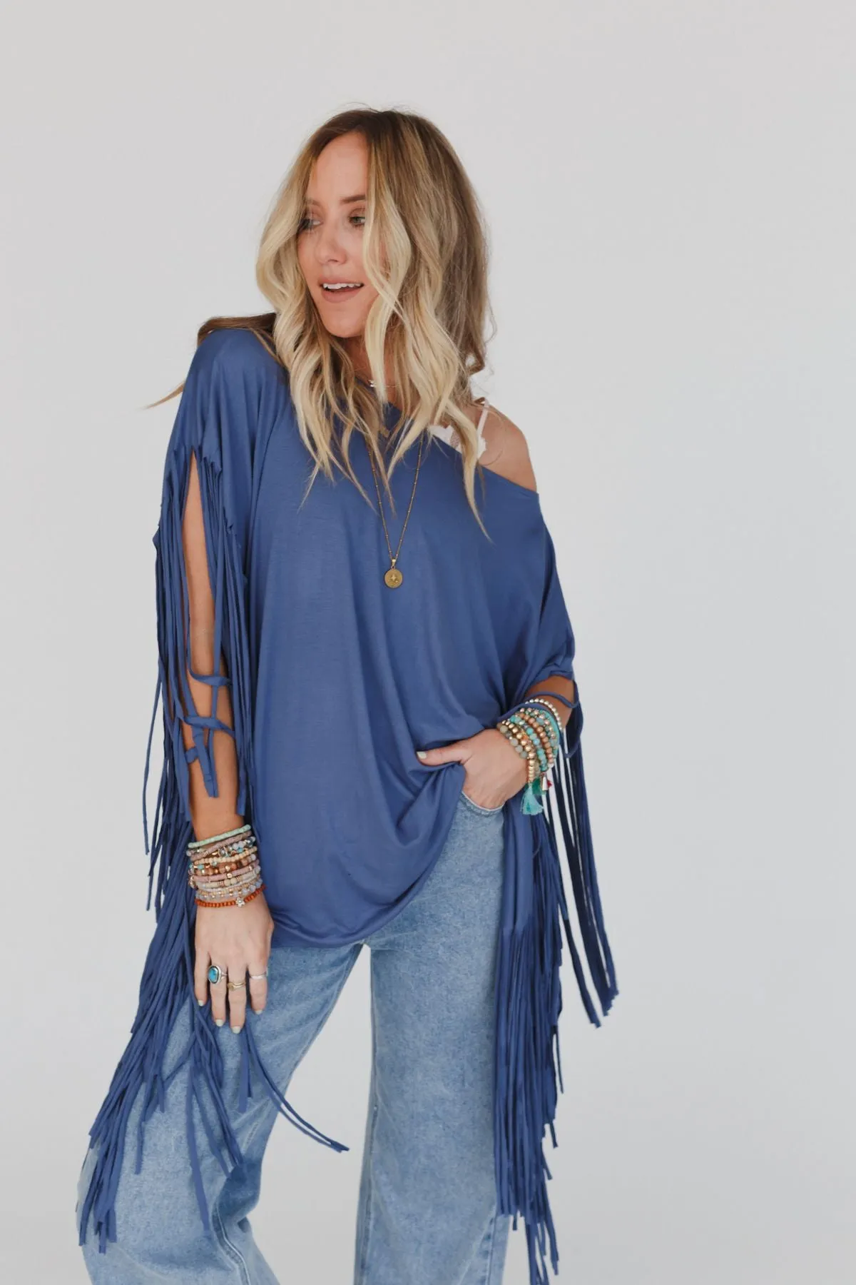 Showstopper Fringe Top - Denim