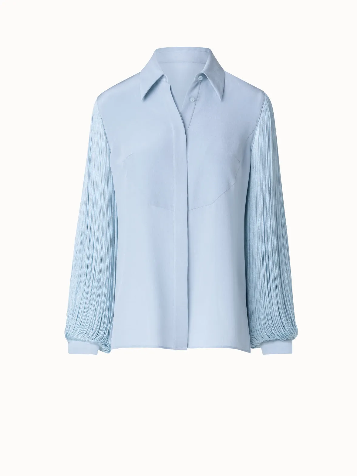 Silk Blouse with Fringe Sleeves