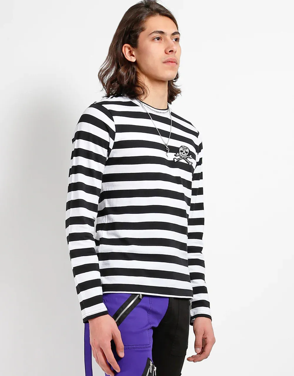 Skull Stripe Knit Top Blk/Wht