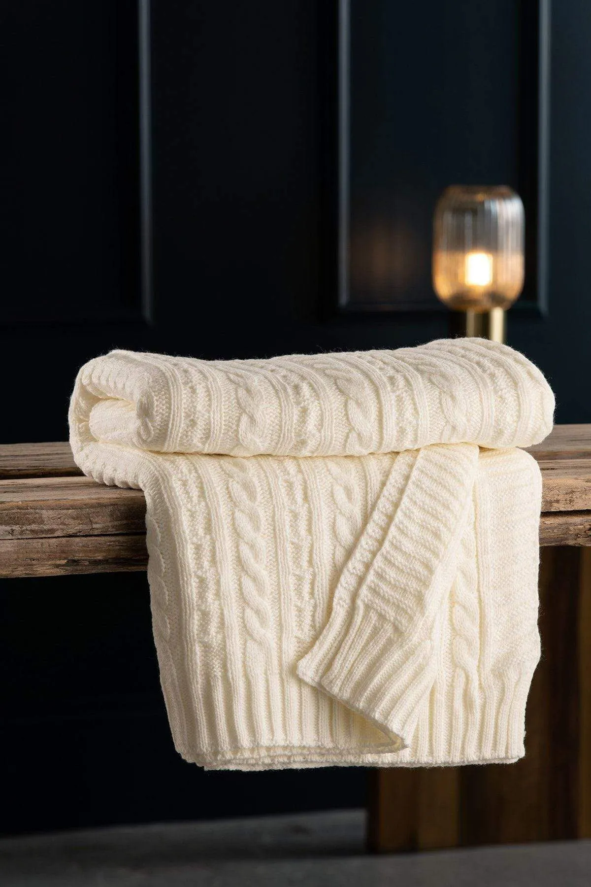 Soft White Aran Knit Throw