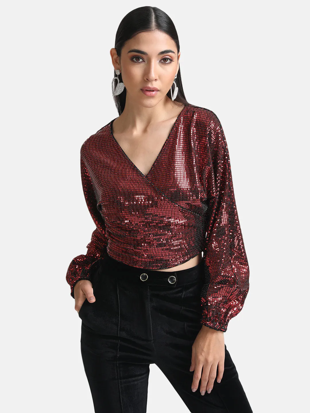 Stickon Sequin Wrap Crop Top