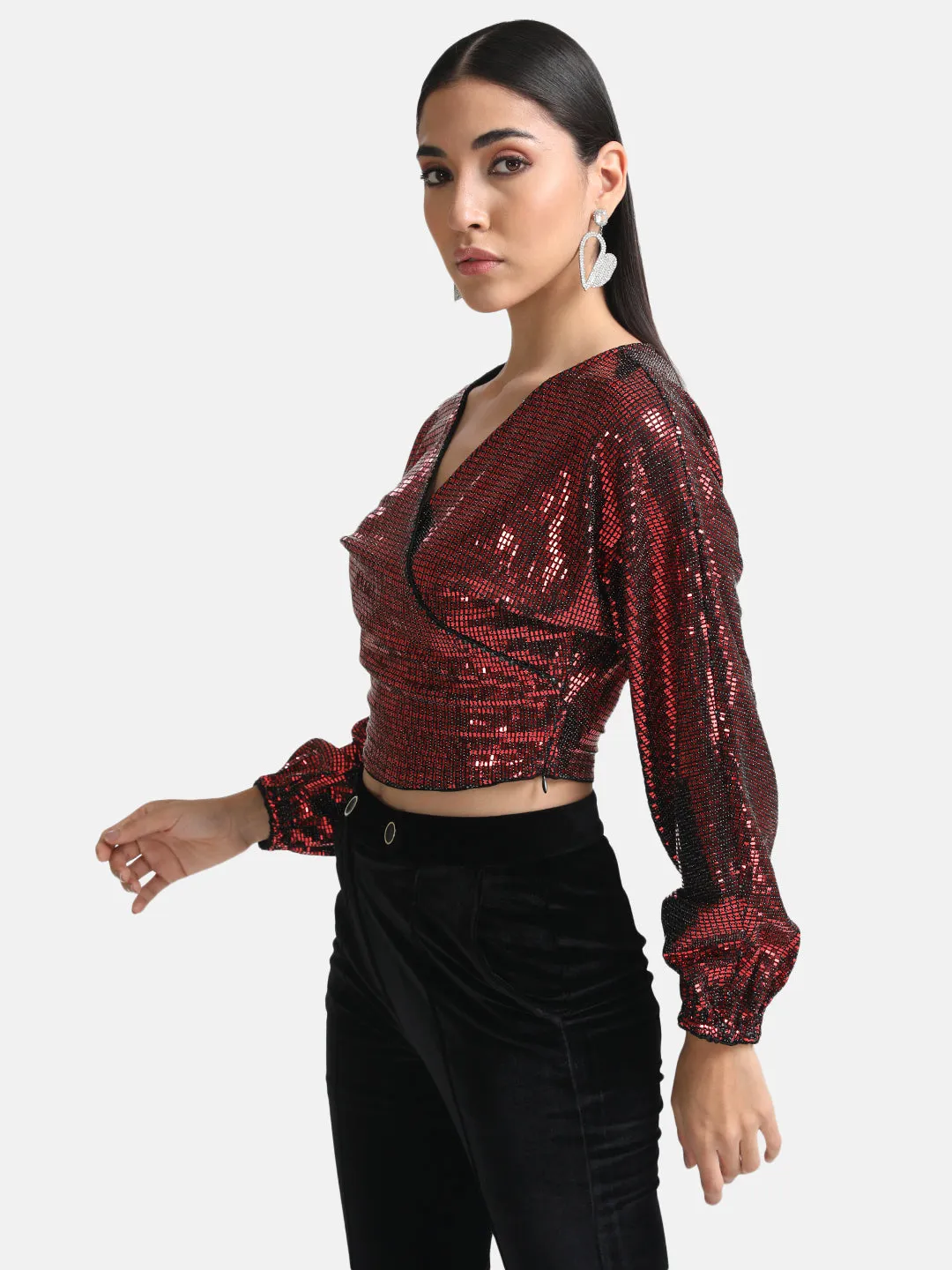 Stickon Sequin Wrap Crop Top