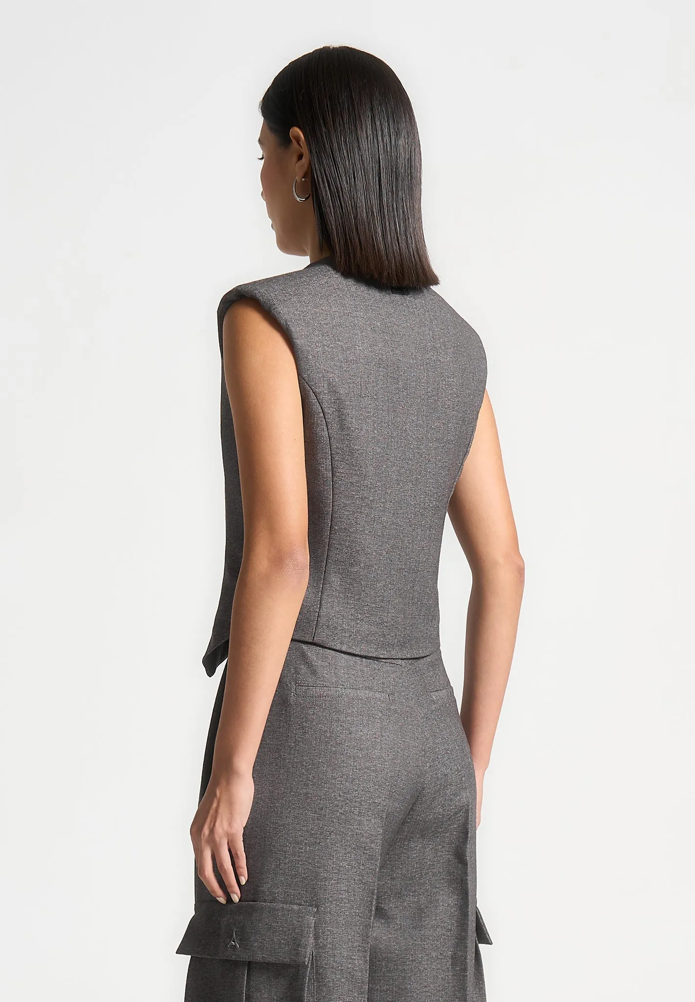 Textured Tailored Wrap Waistcoat - Grey Marl