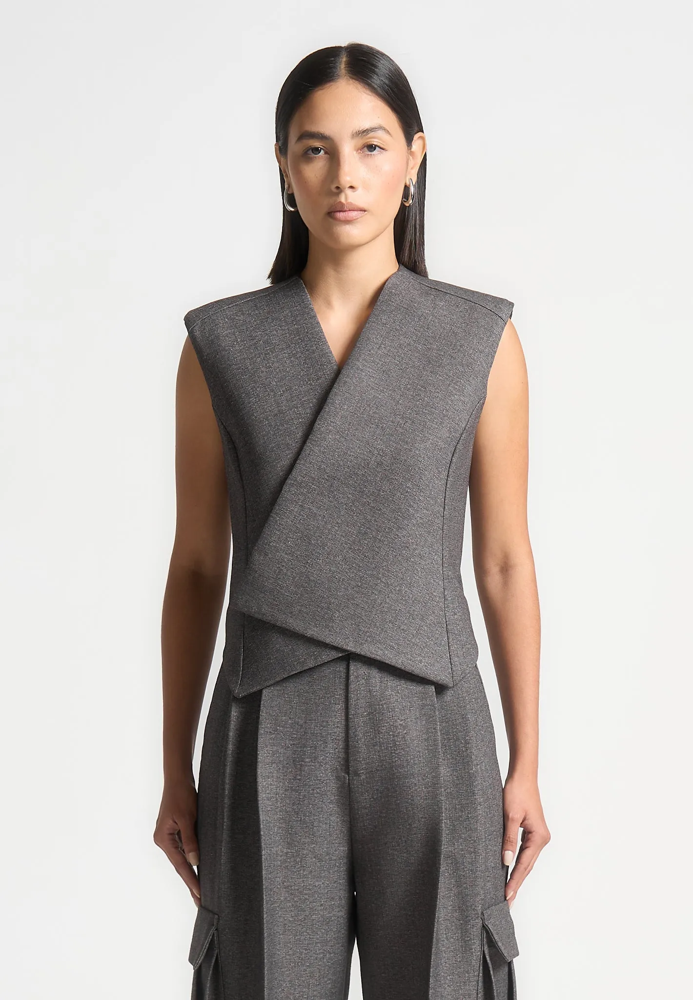 Textured Tailored Wrap Waistcoat - Grey Marl