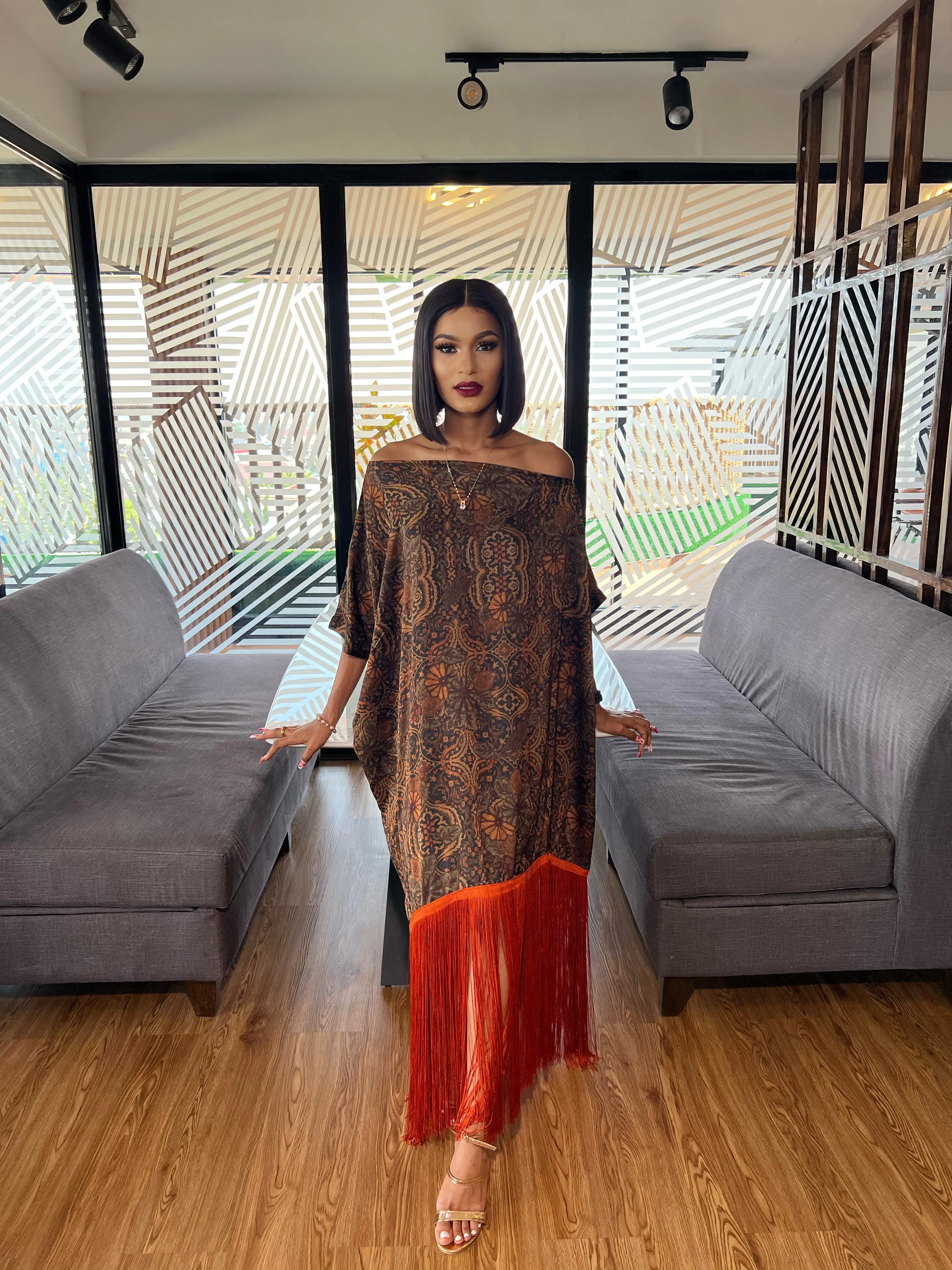 The Chantel Fringe Kaftan~Orange