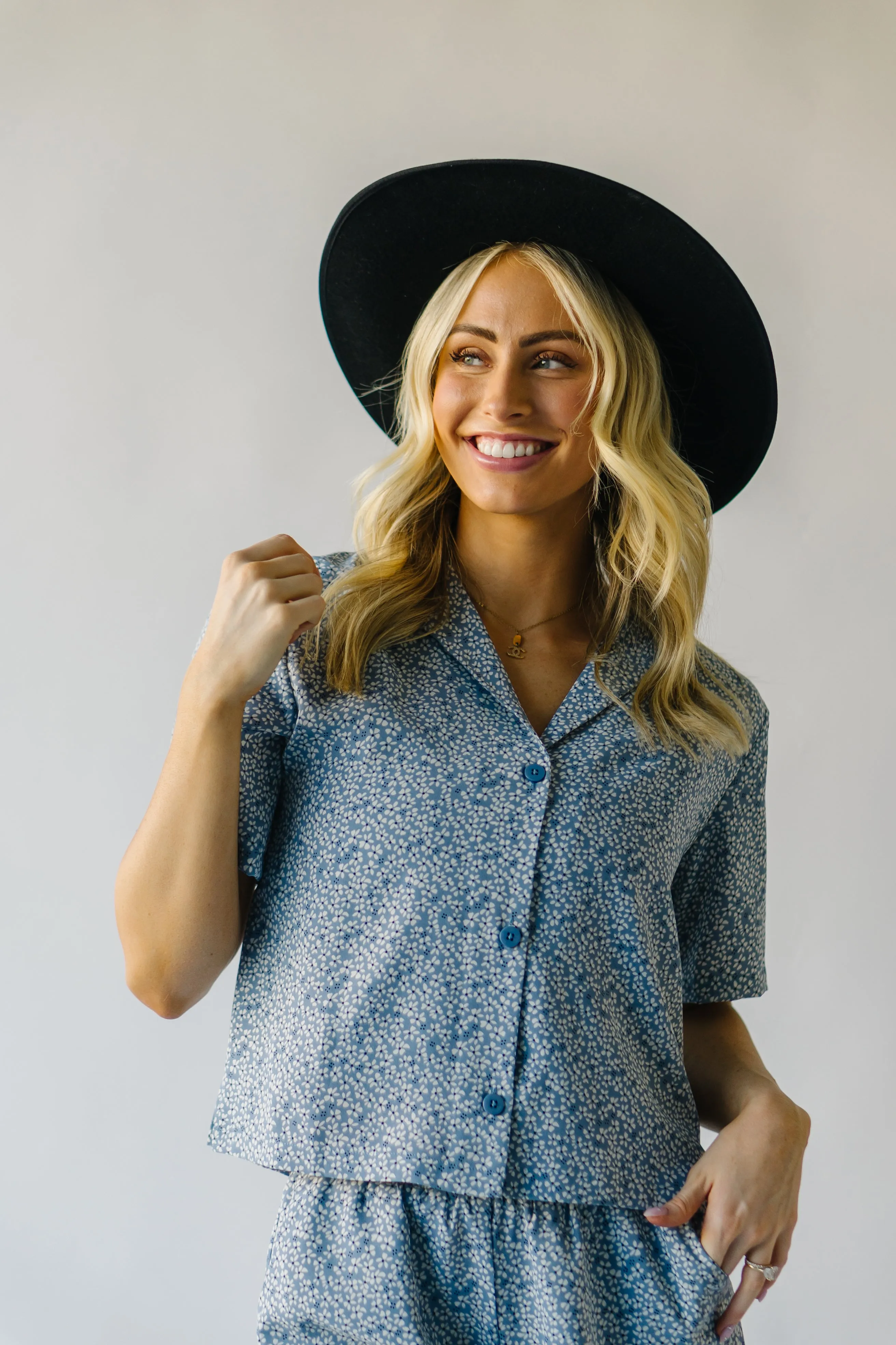 The Dellwood Floral Button-Up Blouse in Blue