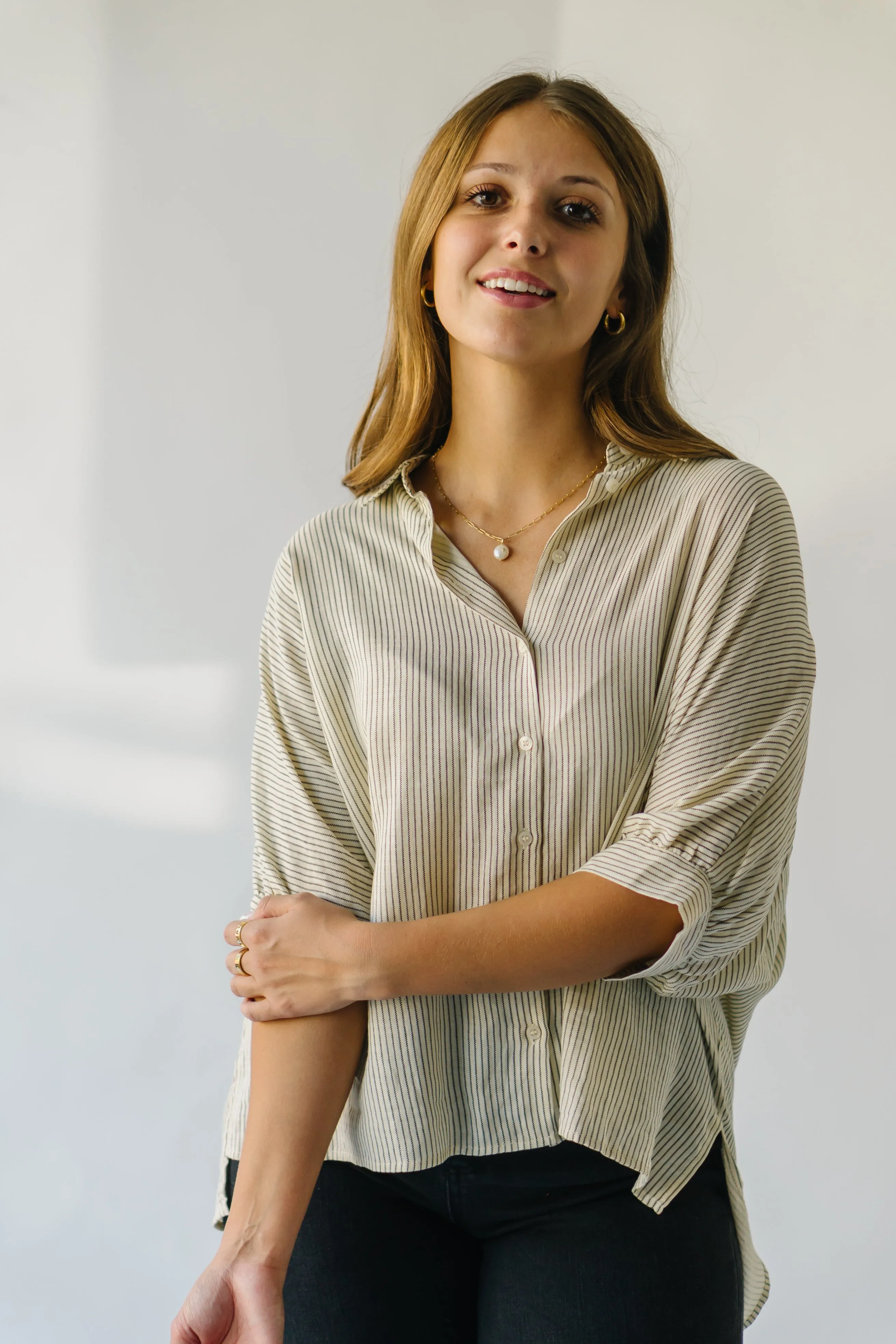 The Devitt Striped Button-Up in Ivory + Black