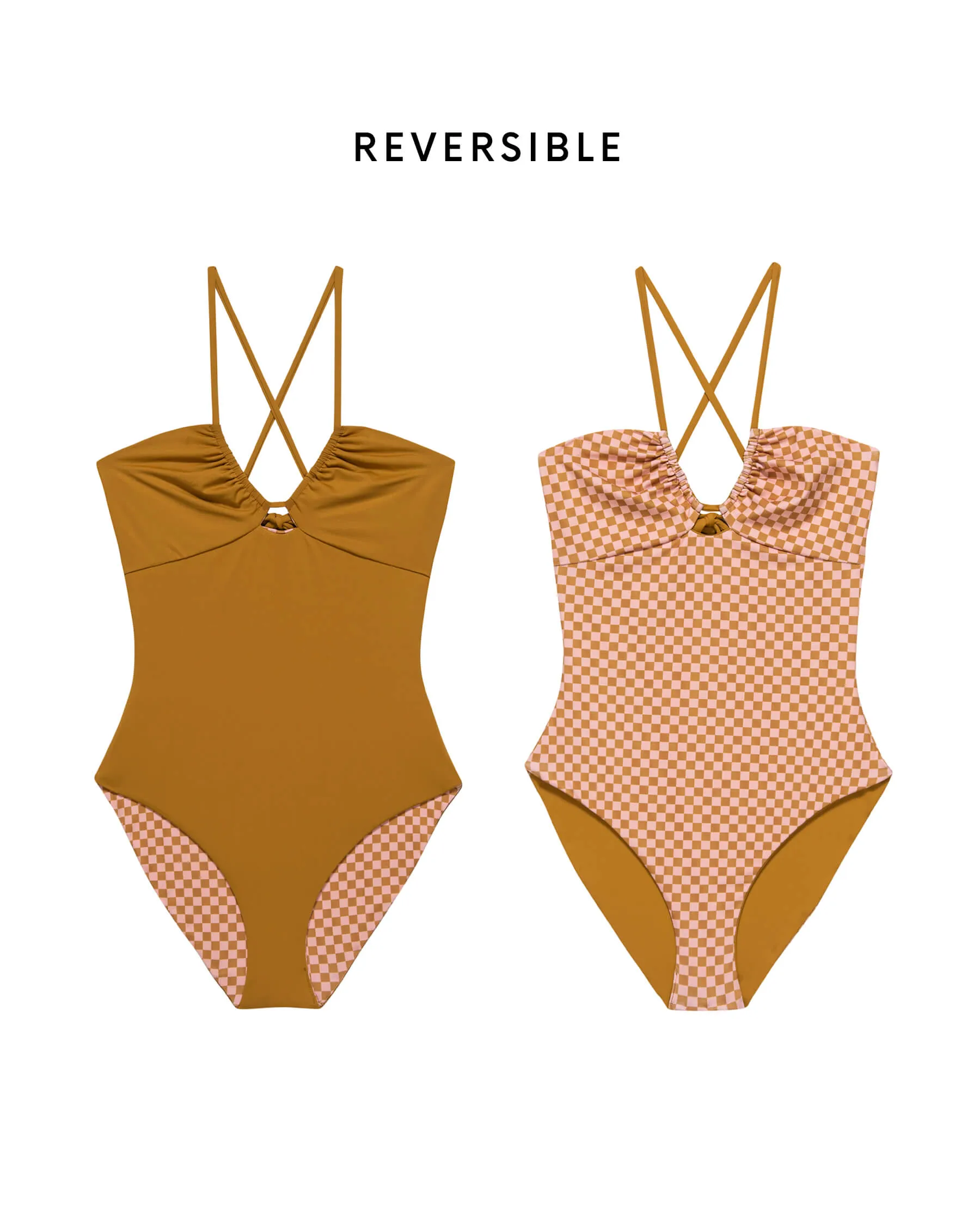 The Reversible Keyhole One Piece. -- Sunset and Sunset Check