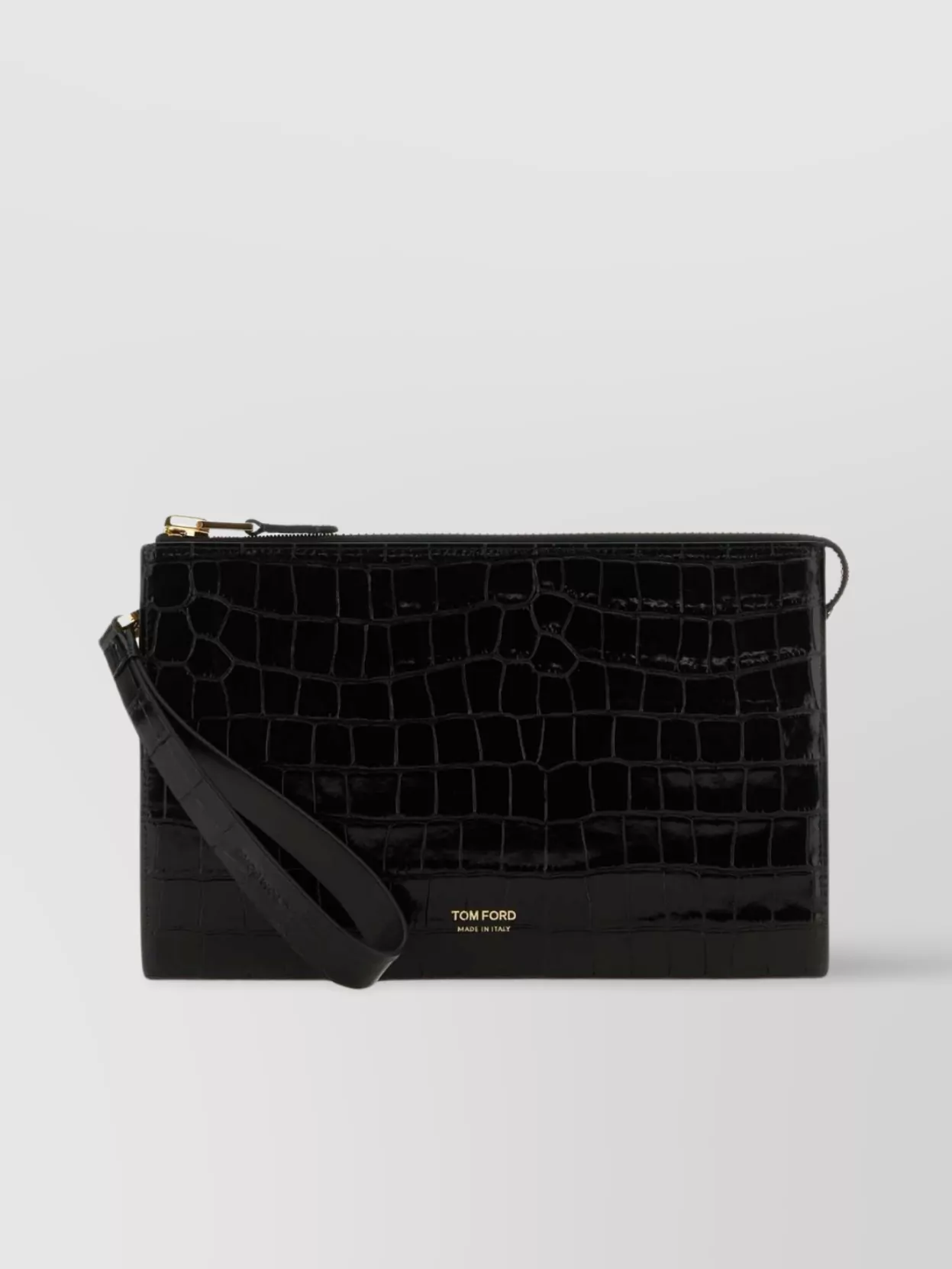 Tom Ford   Embossed crocodile texture clutch with wrist strap and gold-tone hardware