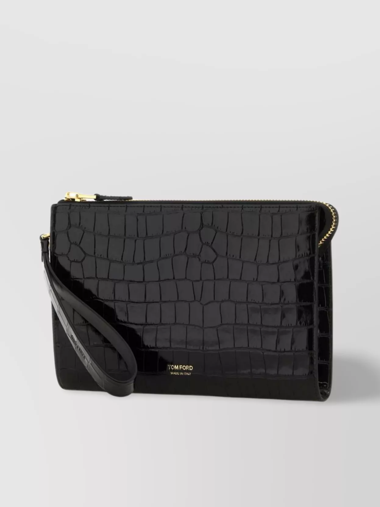 Tom Ford   Embossed crocodile texture clutch with wrist strap and gold-tone hardware