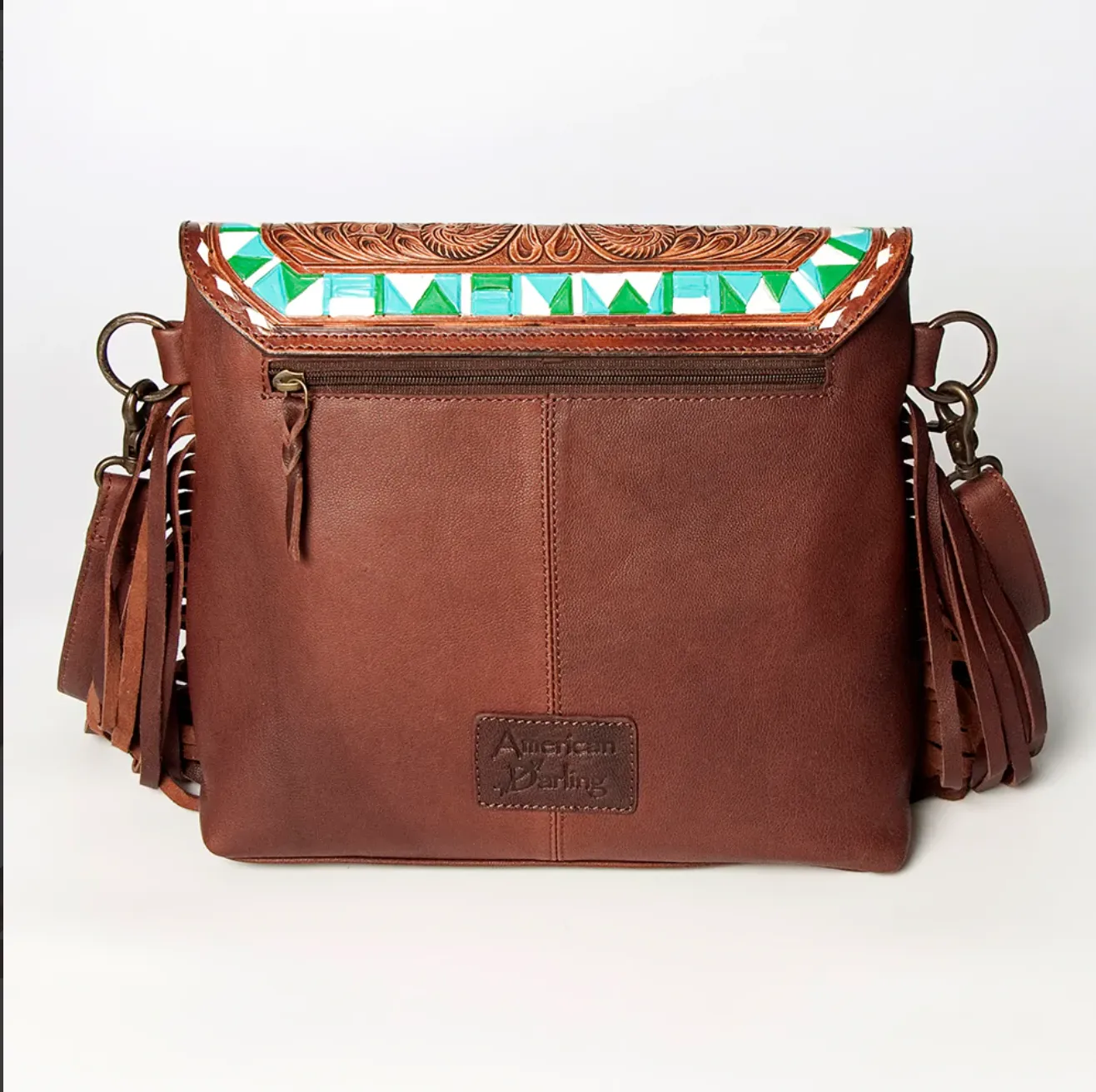 Tooled Cowhide with Turquoise Aztec Print Purse