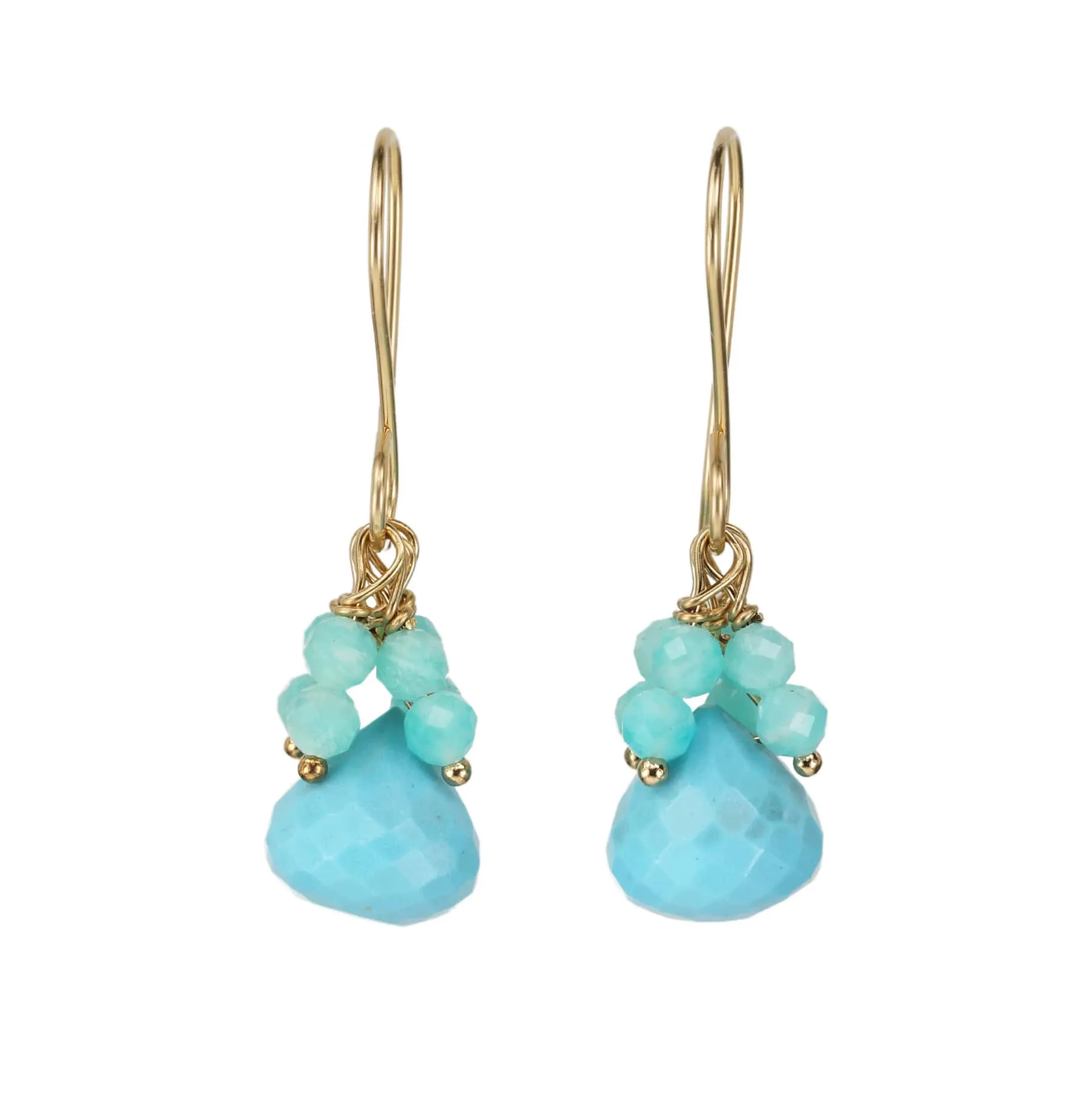 Turquoise Drop Earrings with Amazonite Beaded Fringe