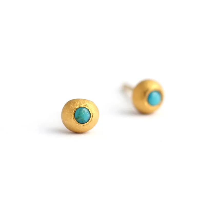 Turquoise Stud Earrings in Pure Gold