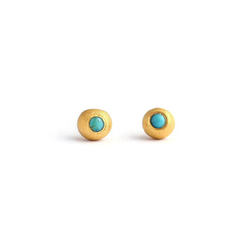 Turquoise Stud Earrings in Pure Gold