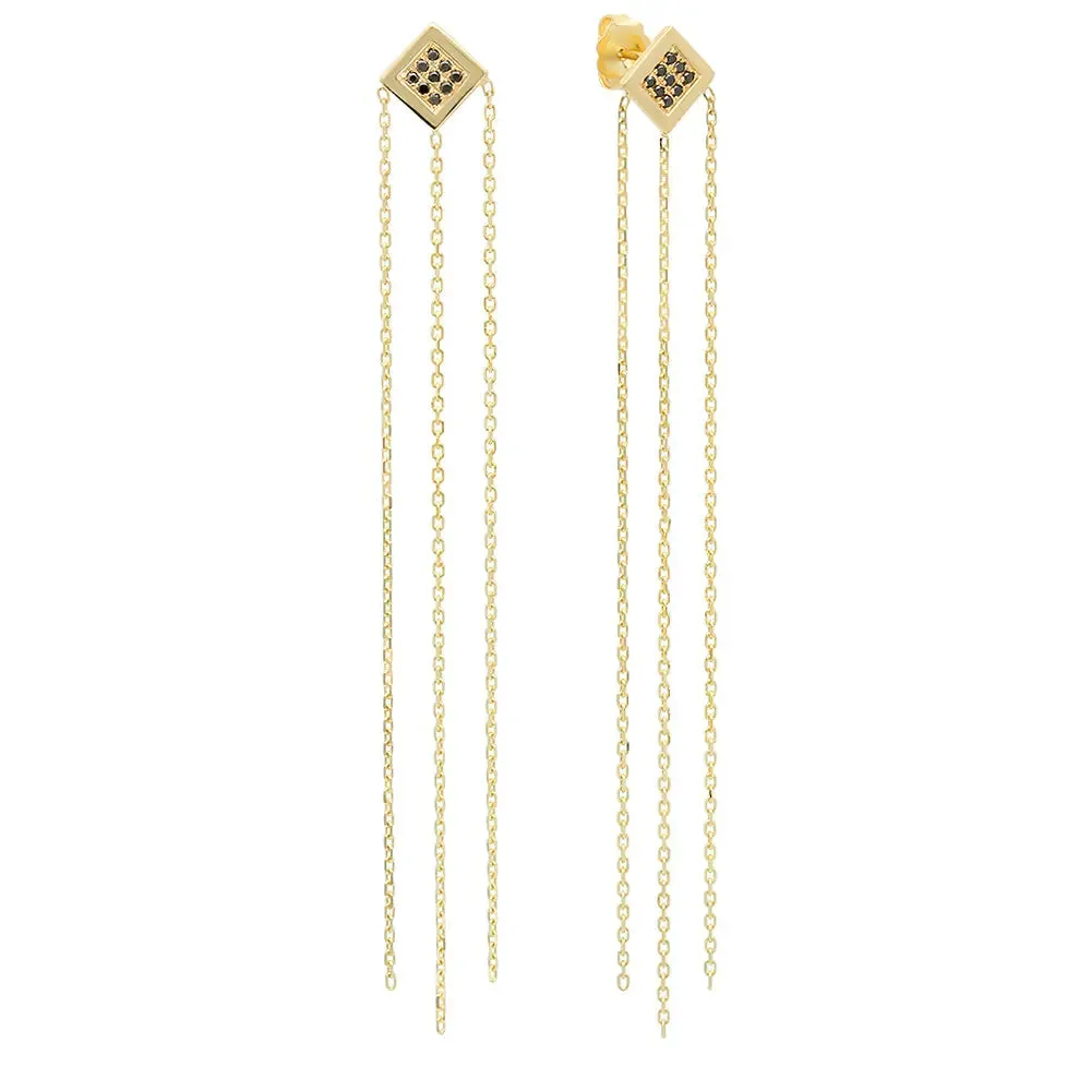 Twisted Square Shaped Chain Fringe Earrings