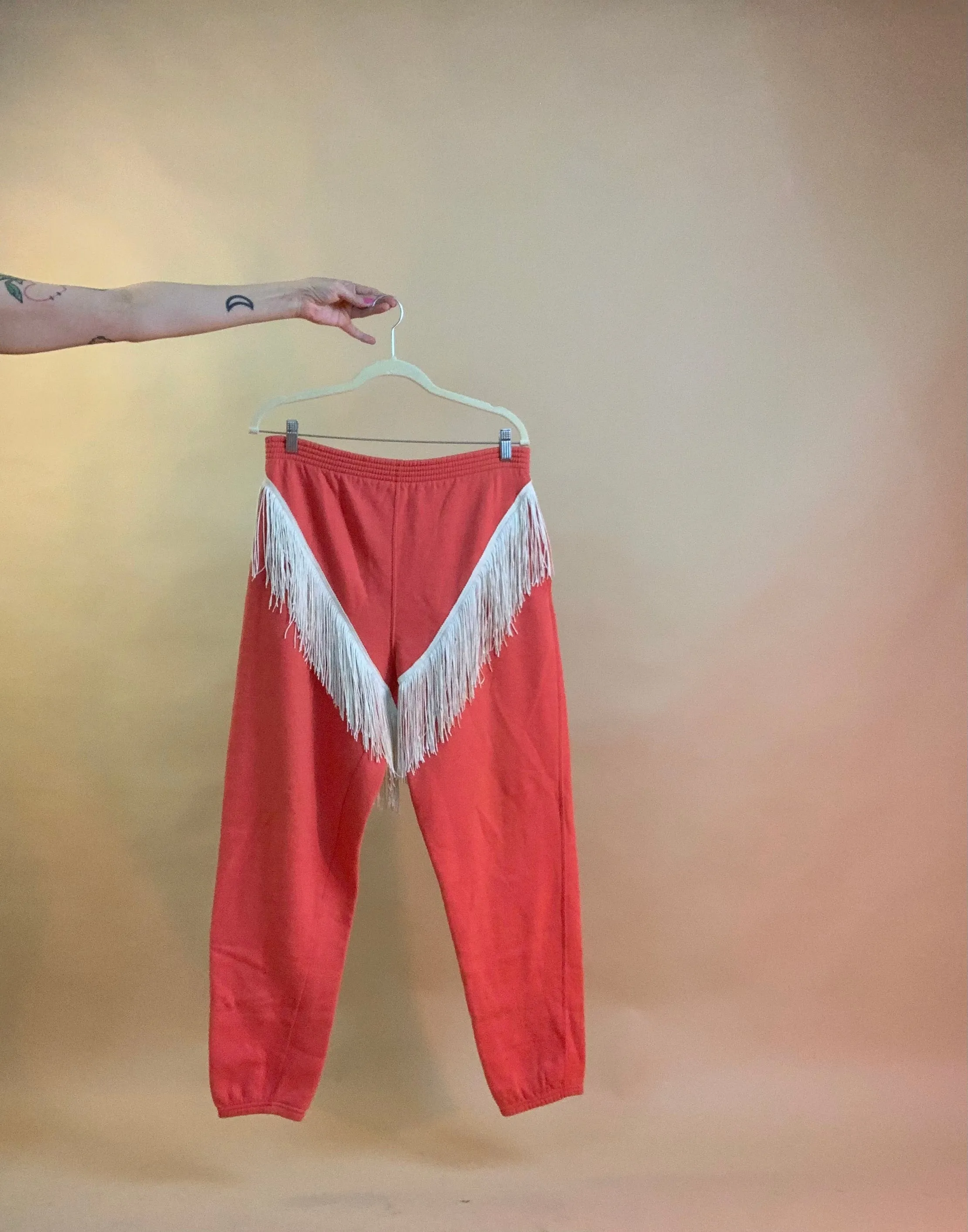 Upcycled fringe sweatsuit