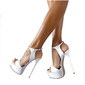 White Summer Style Sexy High Heels Open Toe Buckles Nightclub Party Pumps