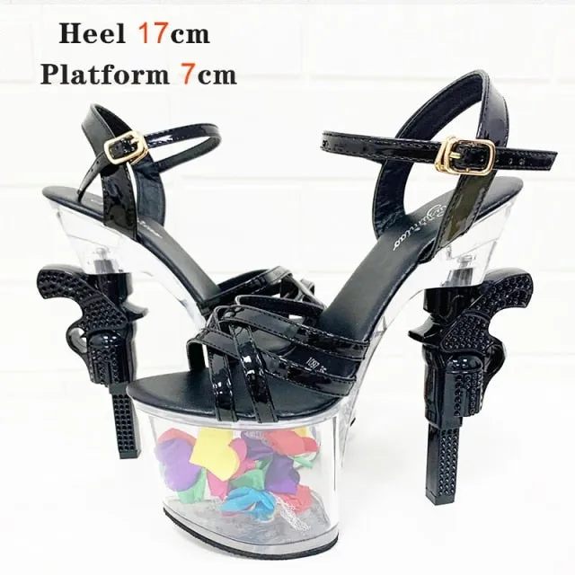 Women's High Heel Patent Leather Summer Sandals Sexy Transparent Platforms