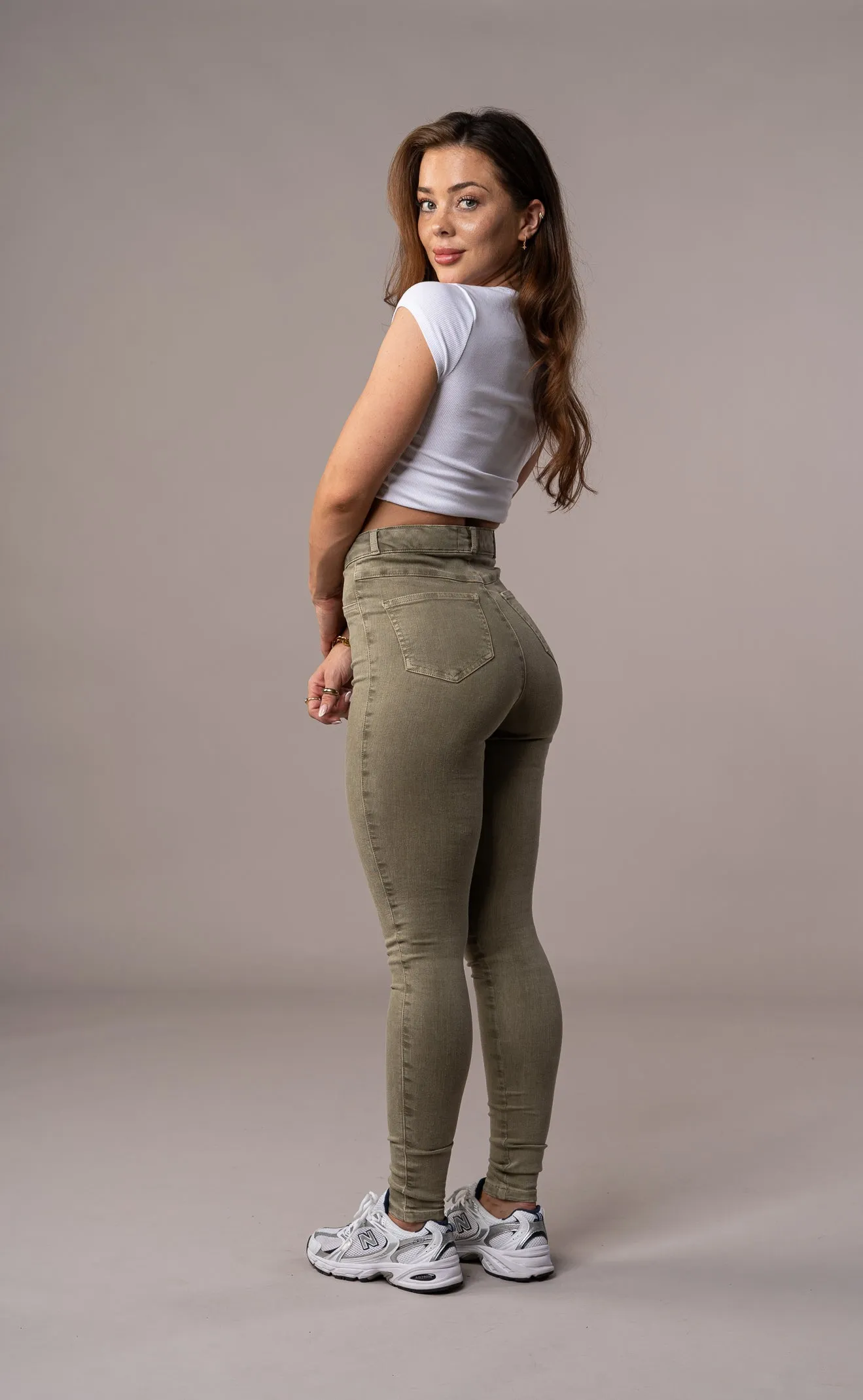 Womens Pastel Fitjeans - Khaki