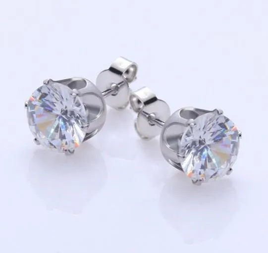 Women's Stainless Steel Round Clear AAA Cubic Zirconia Stud Earring (6 Pairs) -1