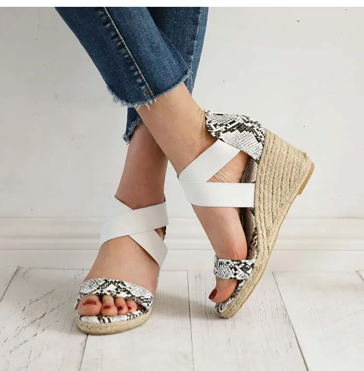 Women's Summer Fashion Peep Toe Cross Elastic Band High Heel Wedges