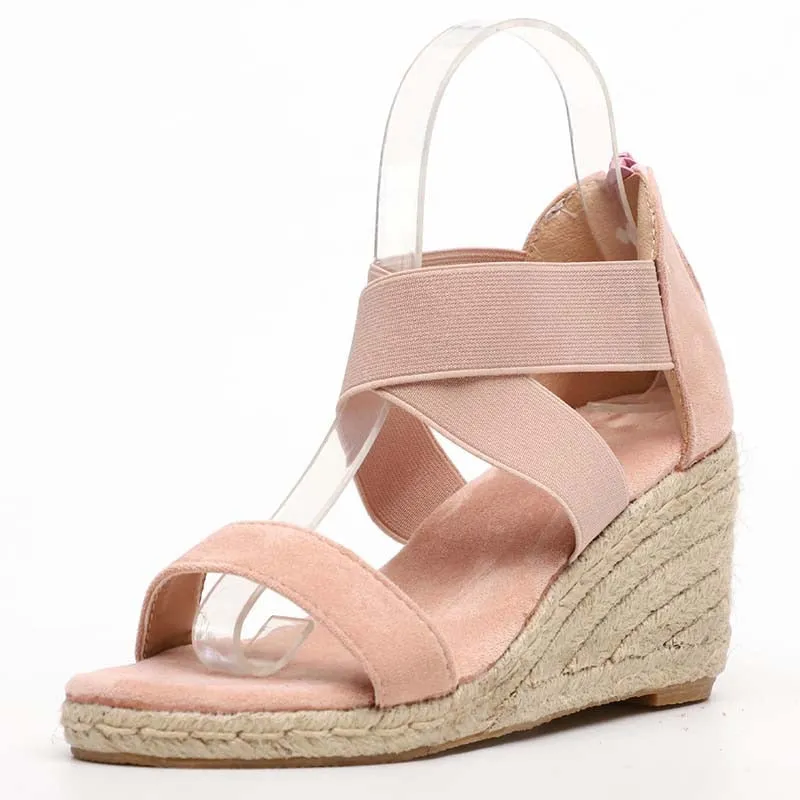 Women's Summer Fashion Peep Toe Cross Elastic Band High Heel Wedges