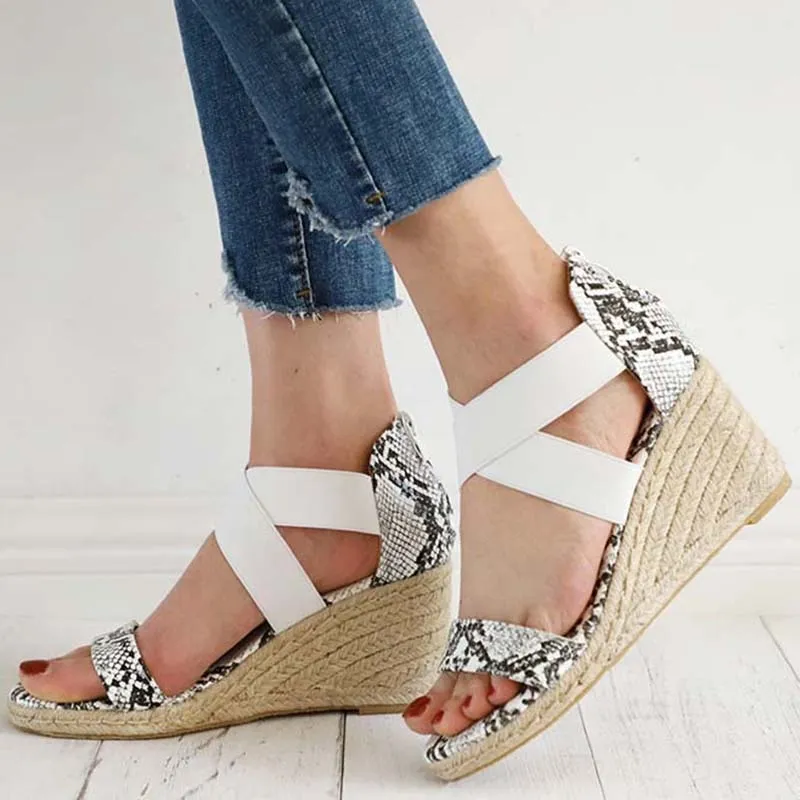 Women's Summer Fashion Peep Toe Cross Elastic Band High Heel Wedges