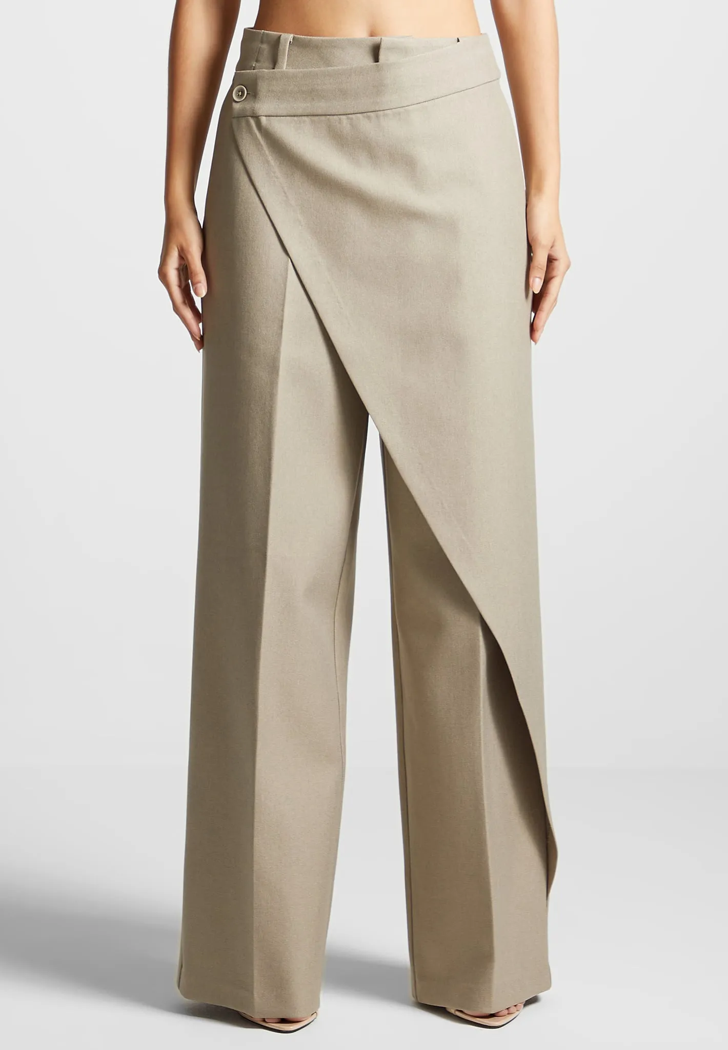 Wrap Tailored Trousers - Beige